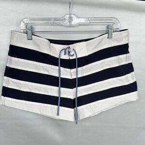 Greenlines women navy blue & white striped board shorts Sz 8 drawstring, pocket
